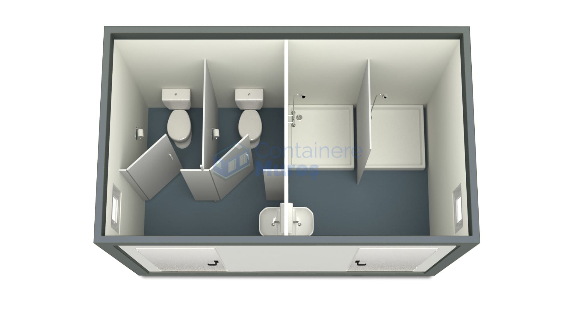 container sanitar mures 4metri 2dusuri 2wc gri