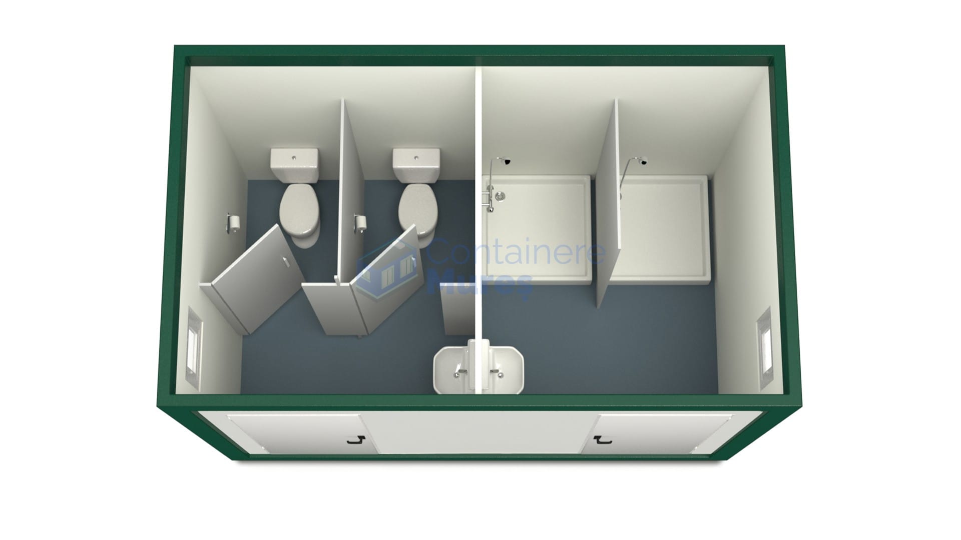 container sanitar mures 4metri 2dusuri 2wc verde
