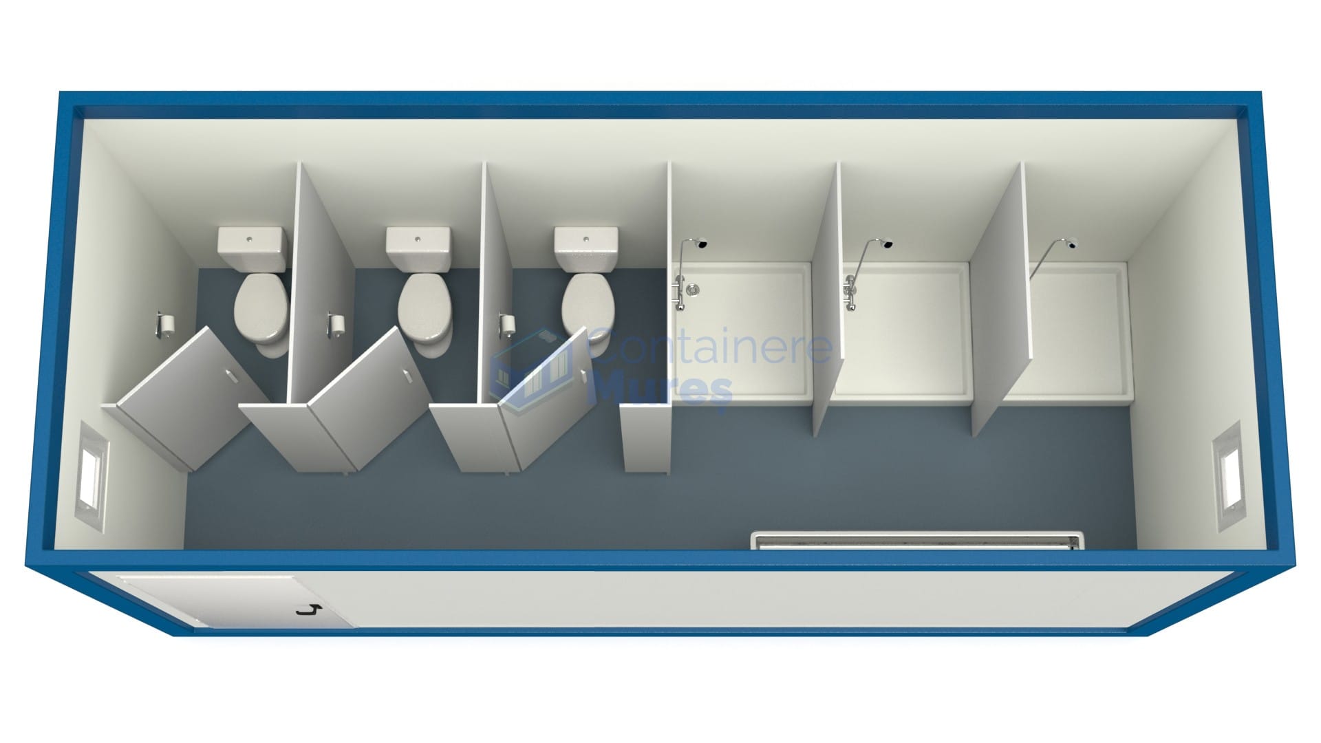 container sanitar mures 6metri 3dusuri 3wc albastru