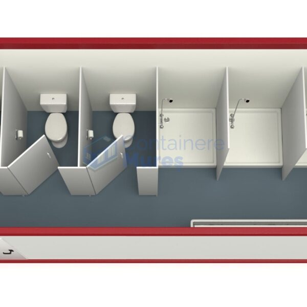container sanitar mures 6metri 3dusuri 3wc rosu